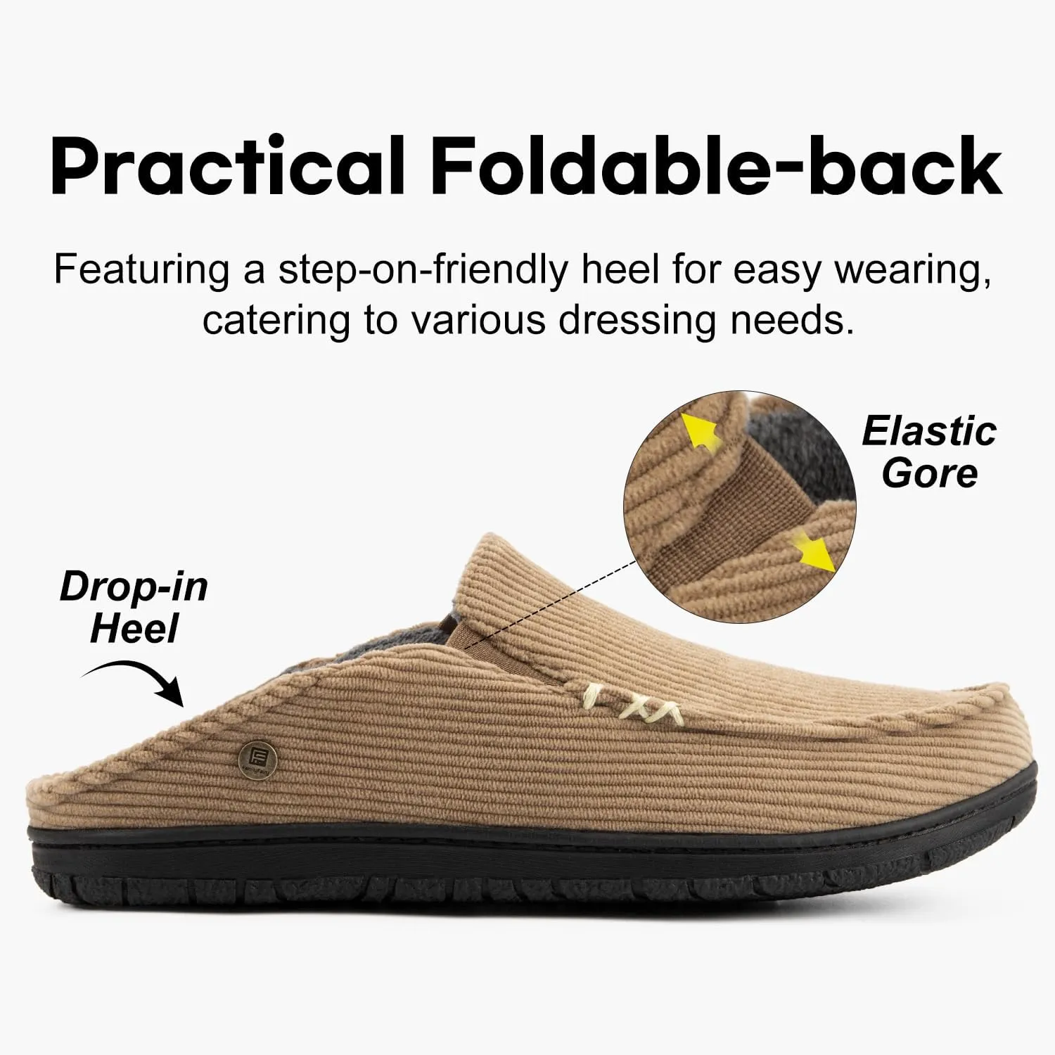 FamilyFairy Men's Moccasin Slippers Corduroy Breathable Memory Foam House Shoes Anti-Slip Indoor Outdoor