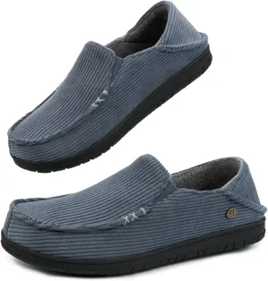 FamilyFairy Men's Moccasin Slippers Corduroy Breathable Memory Foam House Shoes Anti-Slip Indoor Outdoor