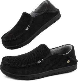 FamilyFairy Men's Moccasin Slippers Corduroy Breathable Memory Foam House Shoes Anti-Slip Indoor Outdoor