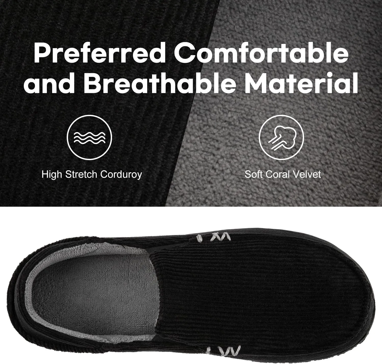 FamilyFairy Men's Moccasin Slippers Corduroy Breathable Memory Foam House Shoes Anti-Slip Indoor Outdoor