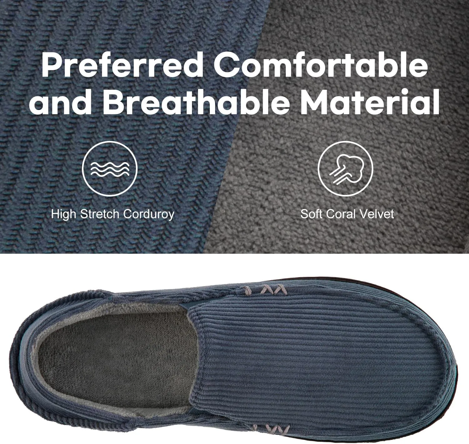 FamilyFairy Men's Moccasin Slippers Corduroy Breathable Memory Foam House Shoes Anti-Slip Indoor Outdoor