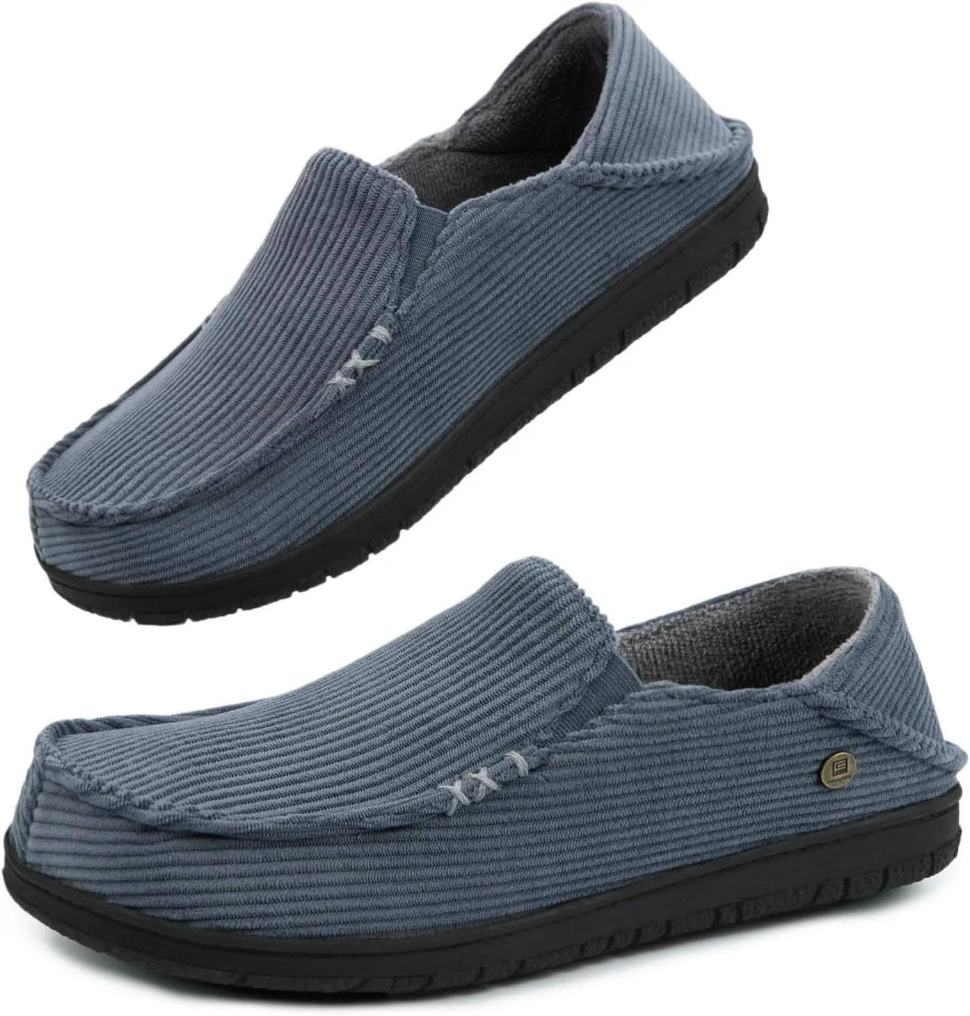 FamilyFairy Men's Moccasin Slippers Corduroy Breathable Memory Foam House Shoes Anti-Slip Indoor Outdoor