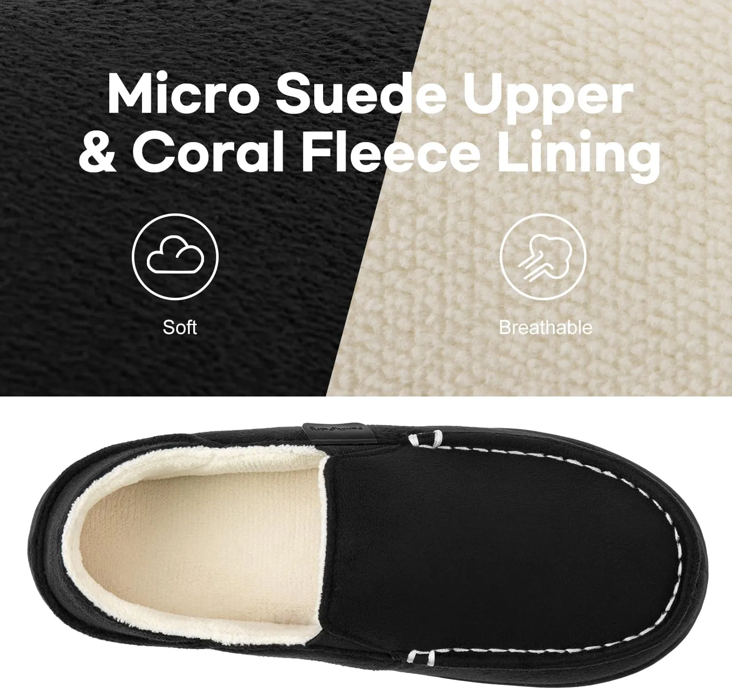 FamilyFairy Women's Microsuede Moccasin Slippers Cozy Memory Foam House Shoes for Indoor Outdoor