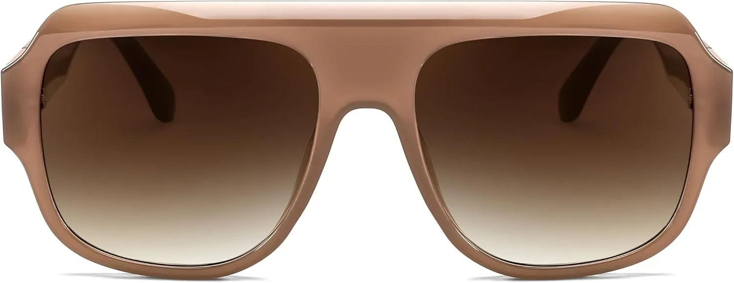FEISEDY Trendy Aviator Sunglasses for Womens Men Oversized Retro 70s 80s Flat Top Shield Shades B9141