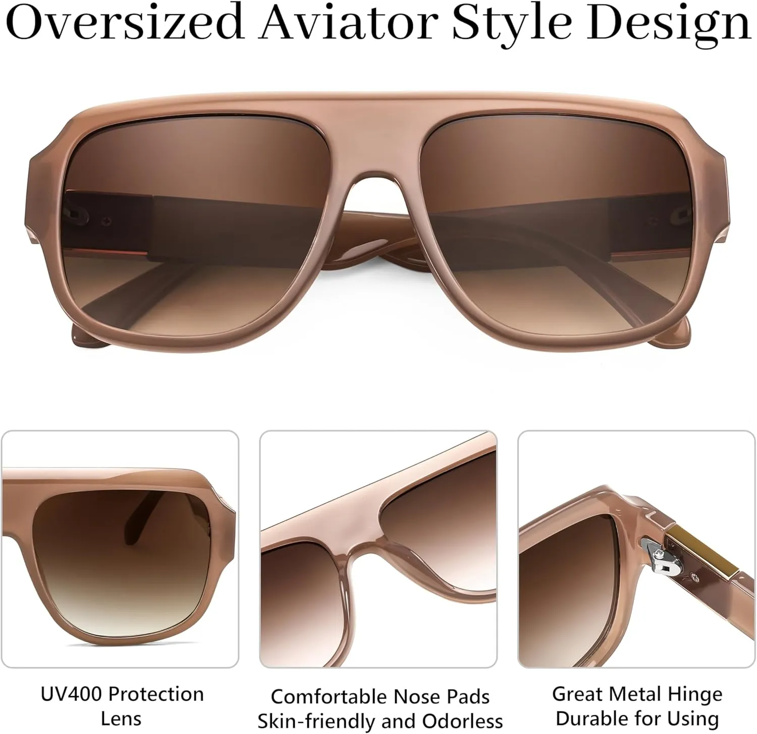 FEISEDY Trendy Aviator Sunglasses for Womens Men Oversized Retro 70s 80s Flat Top Shield Shades B9141