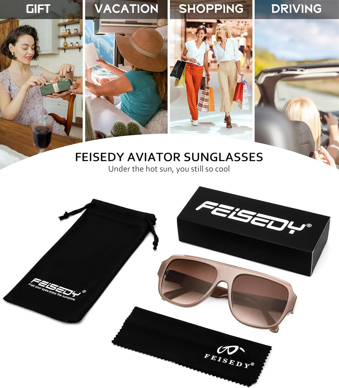FEISEDY Trendy Aviator Sunglasses for Womens Men Oversized Retro 70s 80s Flat Top Shield Shades B9141