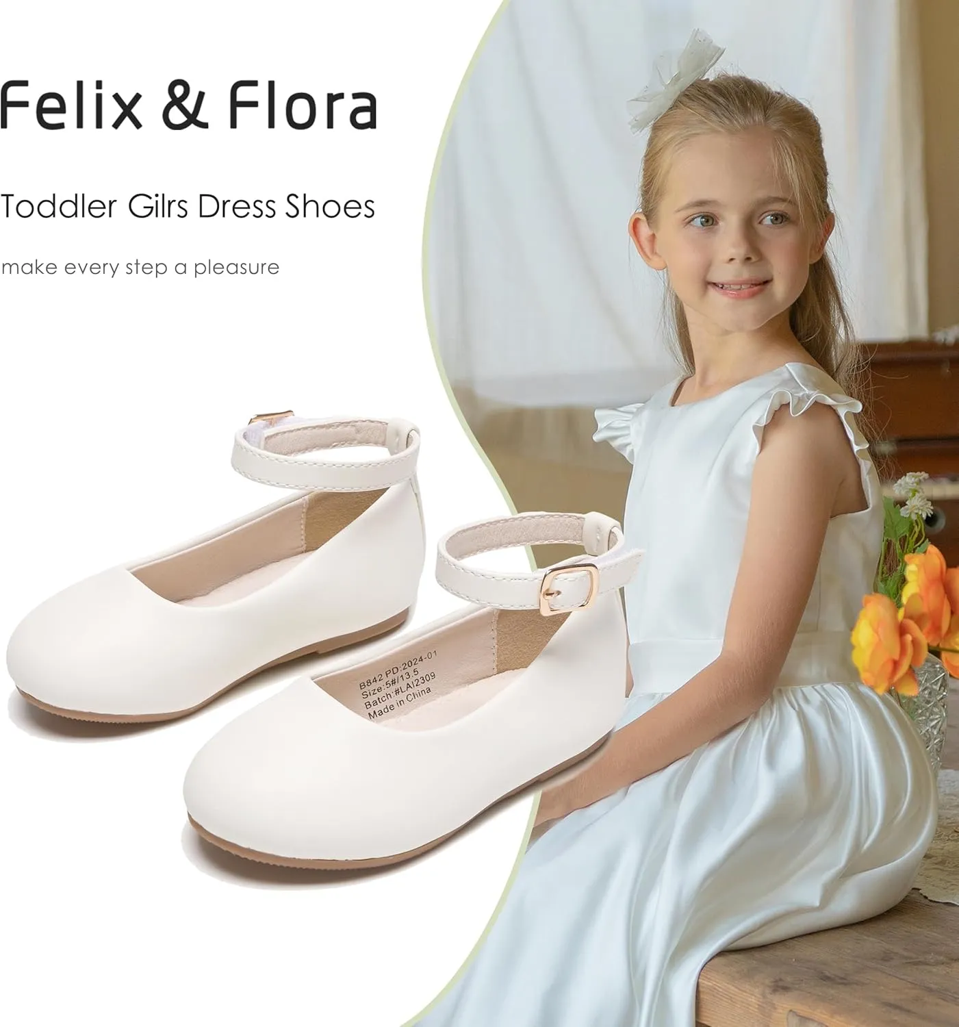 Felix & Flora Toddler Little Girls Dress Shoes - Flower Girls Mary Jane Flats Ballet Shoes Party Wedding