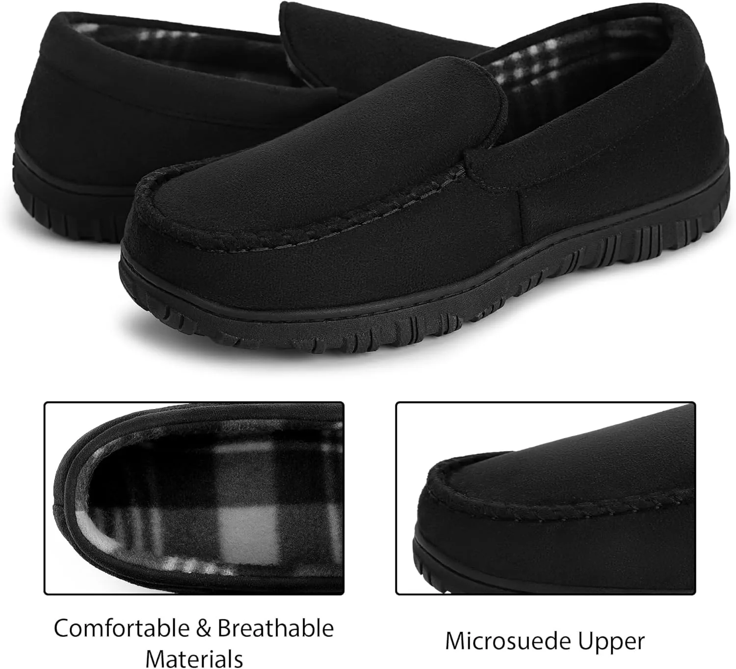 Festooning Men's Comfortable Bedroom Moccasin Slippers - Indoor/Outdoor