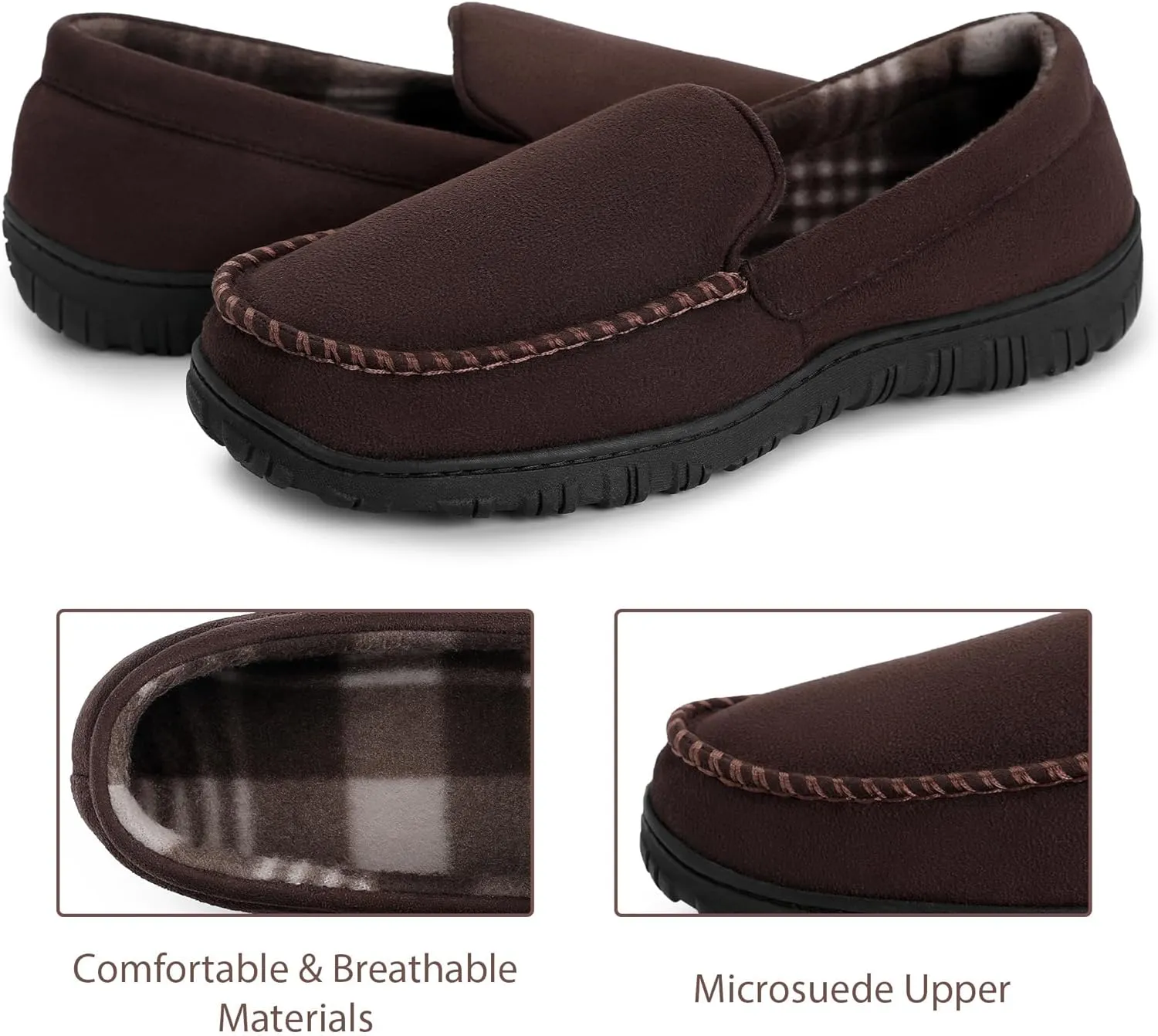 Festooning Men's Comfortable Bedroom Moccasin Slippers - Indoor/Outdoor