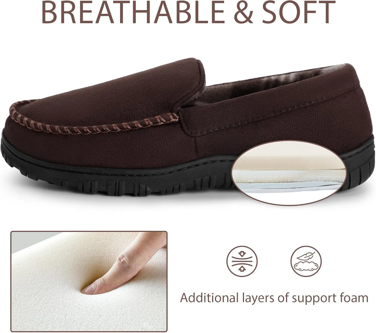 Festooning Men's Comfortable Bedroom Moccasin Slippers - Indoor/Outdoor