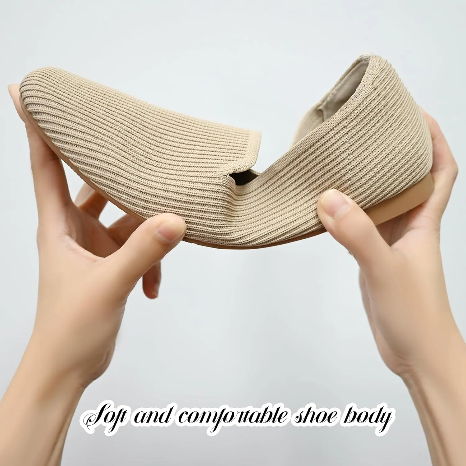 Flat Shoes for Women with Mesh Knitted Square Toe Ballet Flats Soft Slip On Walking Shoes Comfortable Office Shoes