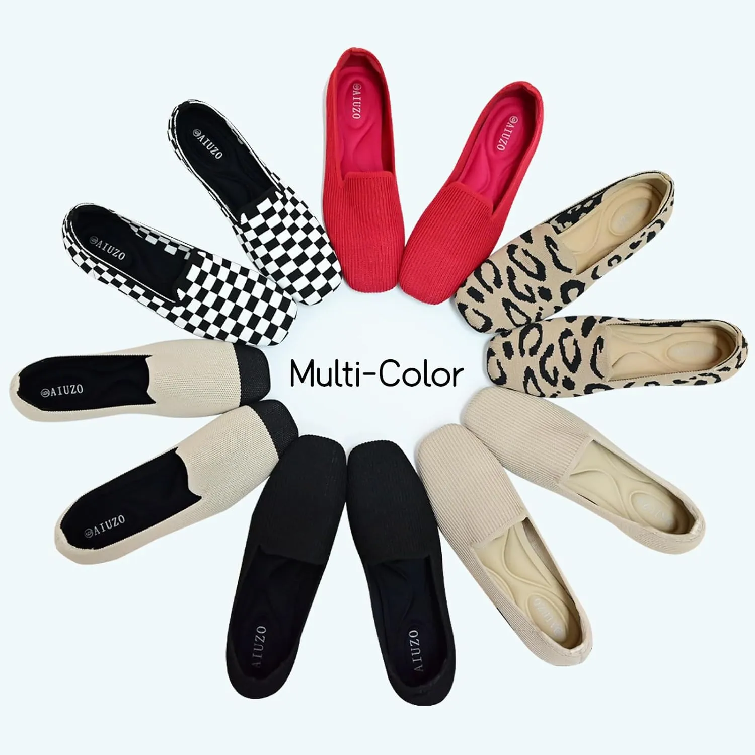 Flat Shoes for Women with Mesh Knitted Square Toe Ballet Flats Soft Slip On Walking Shoes Comfortable Office Shoes