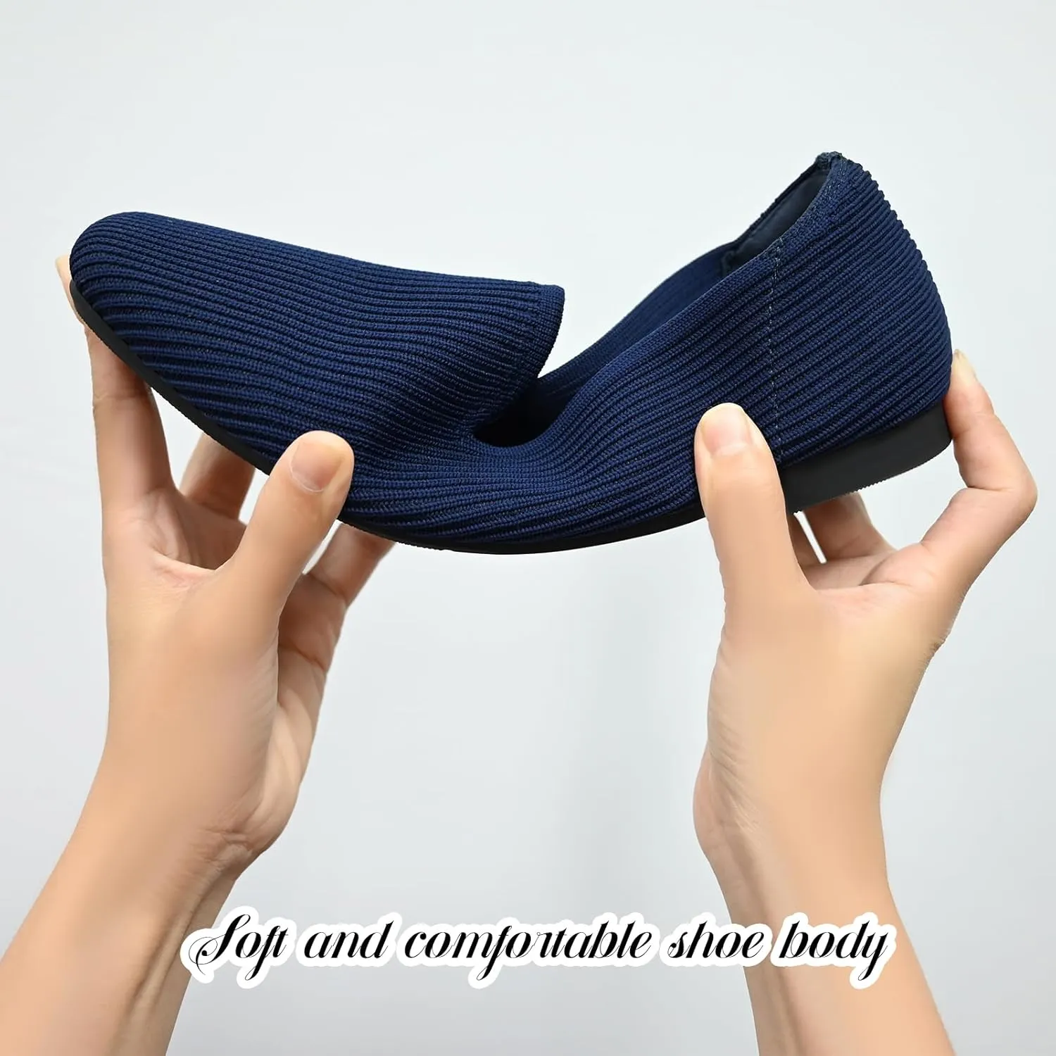Flat Shoes for Women with Mesh Knitted Square Toe Ballet Flats Soft Slip On Walking Shoes Comfortable Office Shoes