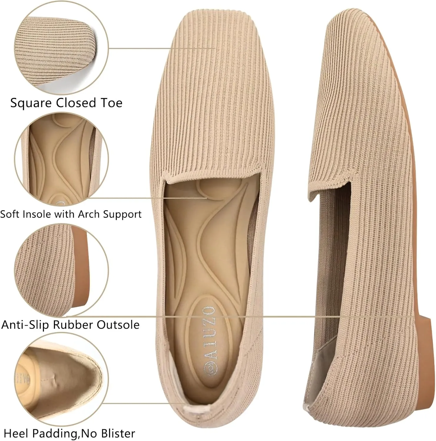 Flat Shoes for Women with Mesh Knitted Square Toe Ballet Flats Soft Slip On Walking Shoes Comfortable Office Shoes