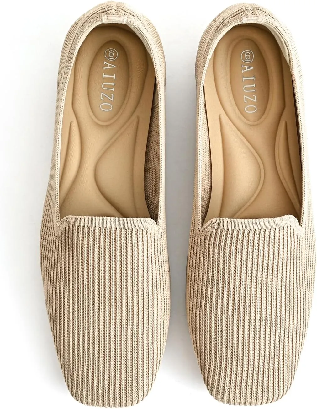 Flat Shoes for Women with Mesh Knitted Square Toe Ballet Flats Soft Slip On Walking Shoes Comfortable Office Shoes