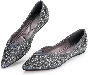 Flats Shoes Women Rhinestone Pointed Head Ballet Flats Comfortable Soft Memory Foam Insole Flat Shoes for Women Comfortable Dress Shoes