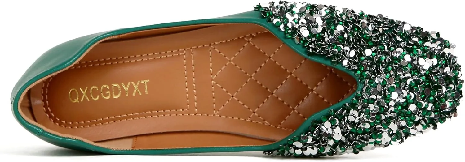 Flats Shoes Women Rhinestone Square Fashion Ballet Flats Wedding Flats for Women Comfortable Slip on Low Heel Dress Shoes