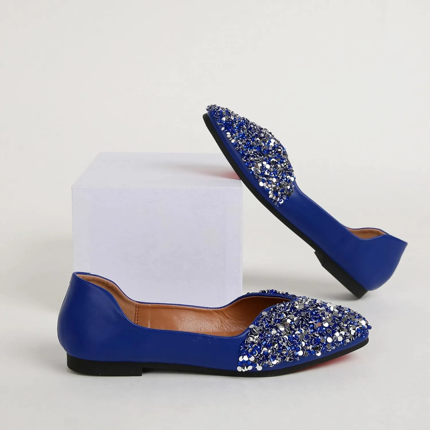 Flats Shoes Women Rhinestone Square Fashion Ballet Flats Wedding Flats for Women Comfortable Slip on Low Heel Dress Shoes