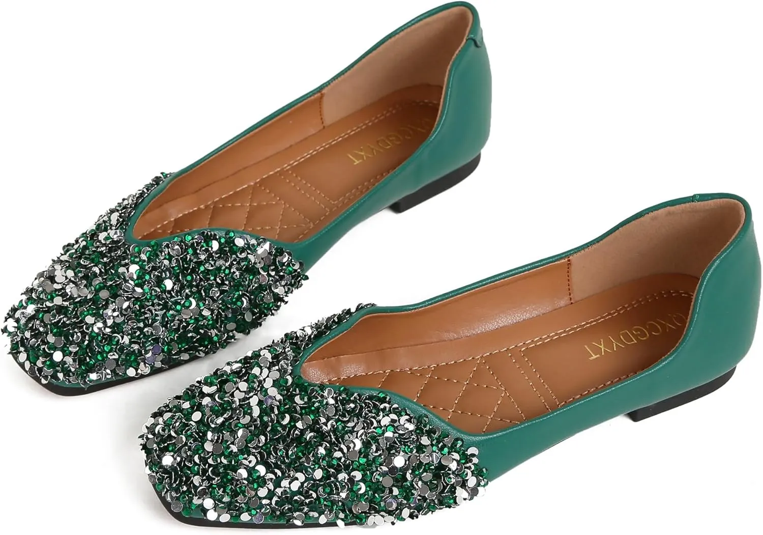 Flats Shoes Women Rhinestone Square Fashion Ballet Flats Wedding Flats for Women Comfortable Slip on Low Heel Dress Shoes