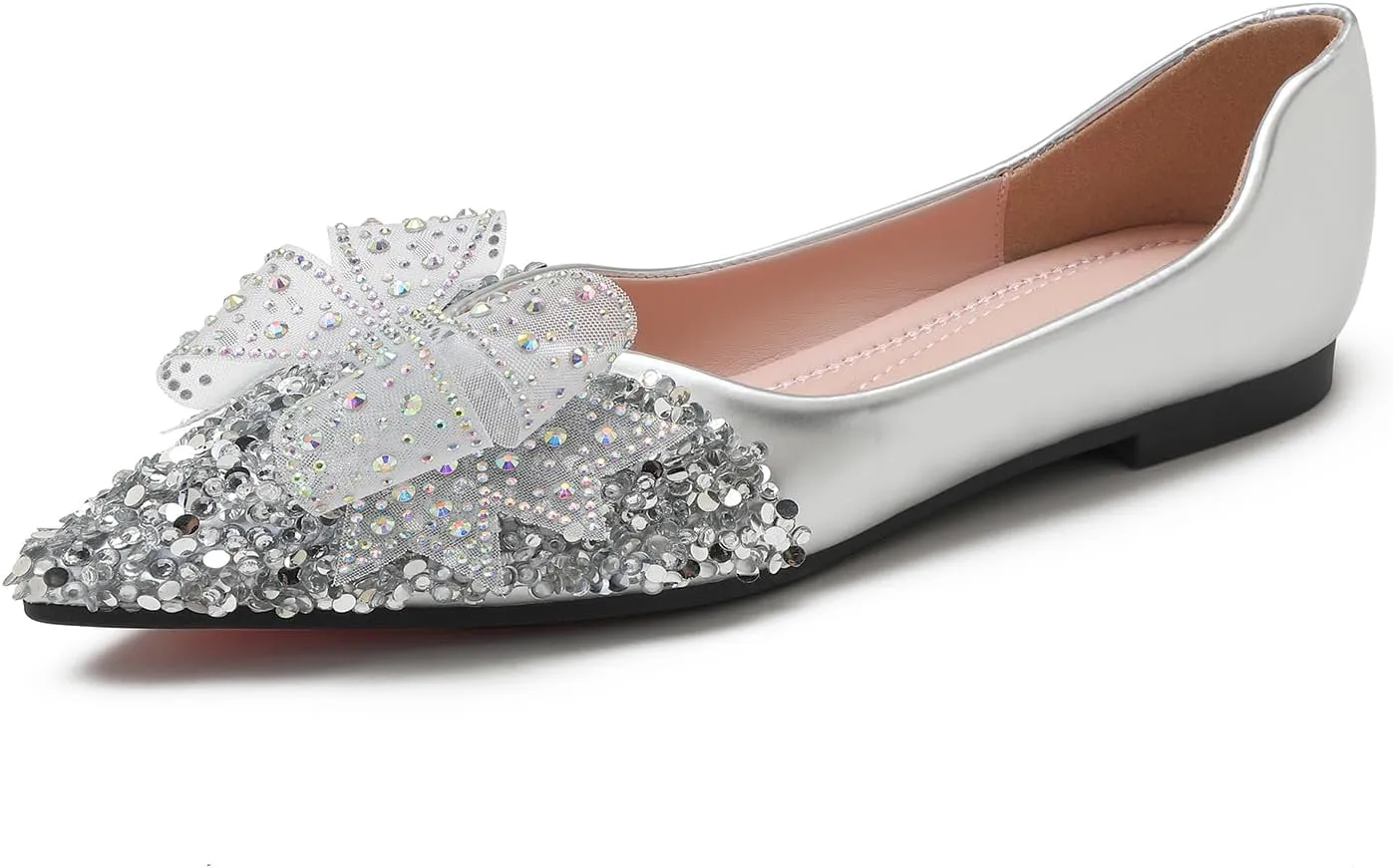 Flats Shoes Women Rhinestone Wedding Flats Comfort Pointed Toe Ballet Flat Shoe Low Heel Dress Shoes Sparkly Flats for Women