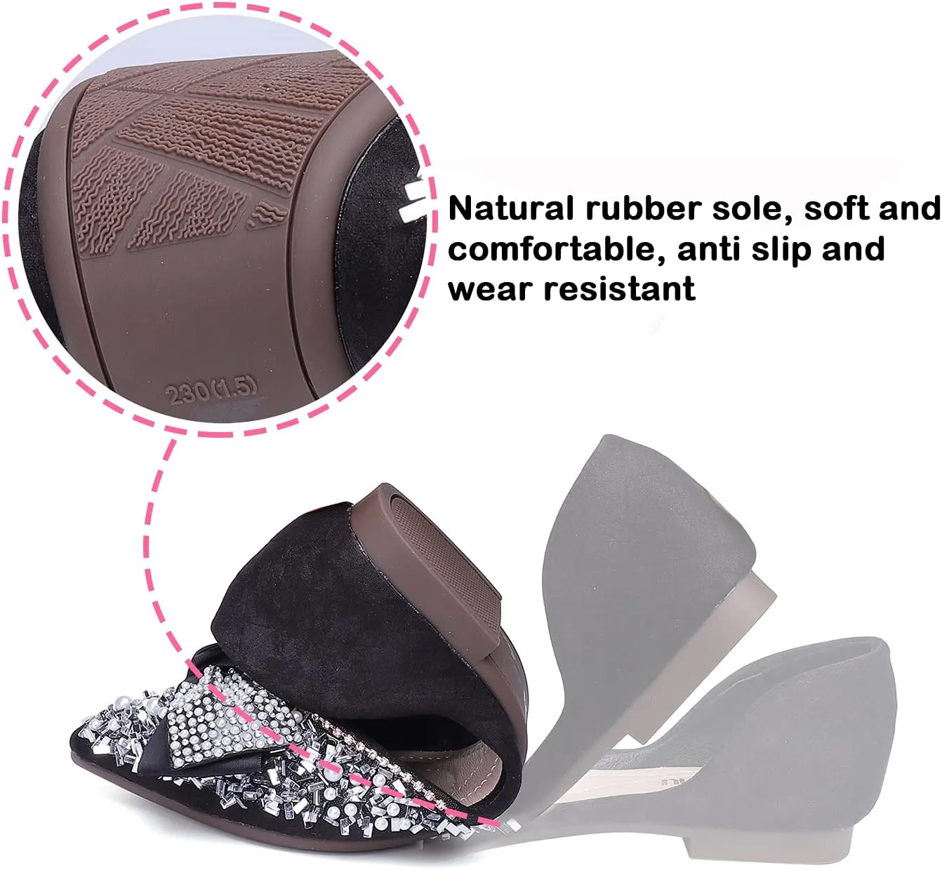 Flats Shoes Women Rhinestone Wedding Flats Comfort Pointed Toe Ballet Flat Shoe Low Heel Dress Shoes Sparkly Flats for Women