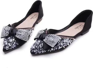 Flats Shoes Women Rhinestone Wedding Flats Comfort Pointed Toe Ballet Flat Shoe Low Heel Dress Shoes Sparkly Flats for Women