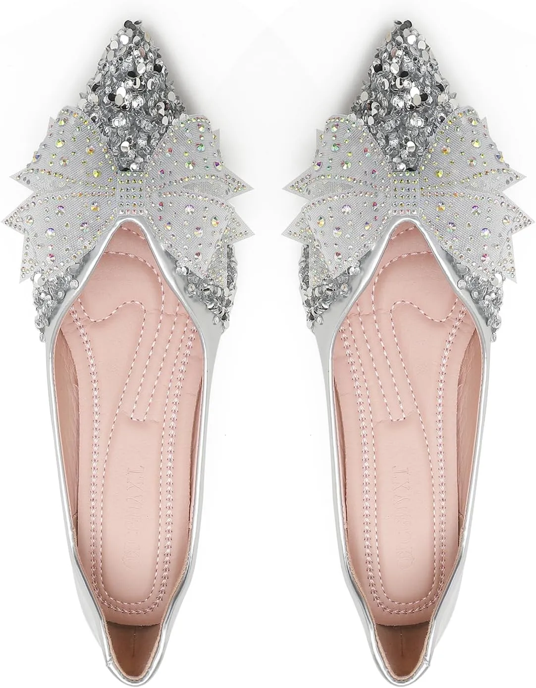 Flats Shoes Women Rhinestone Wedding Flats Comfort Pointed Toe Ballet Flat Shoe Low Heel Dress Shoes Sparkly Flats for Women