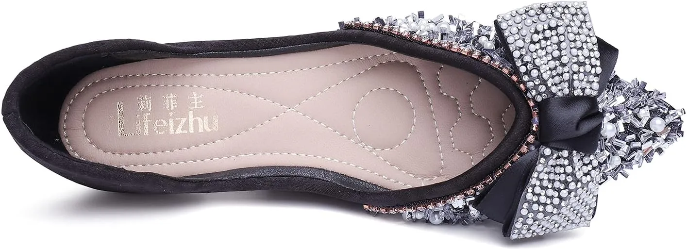 Flats Shoes Women Rhinestone Wedding Flats Comfort Pointed Toe Ballet Flat Shoe Low Heel Dress Shoes Sparkly Flats for Women