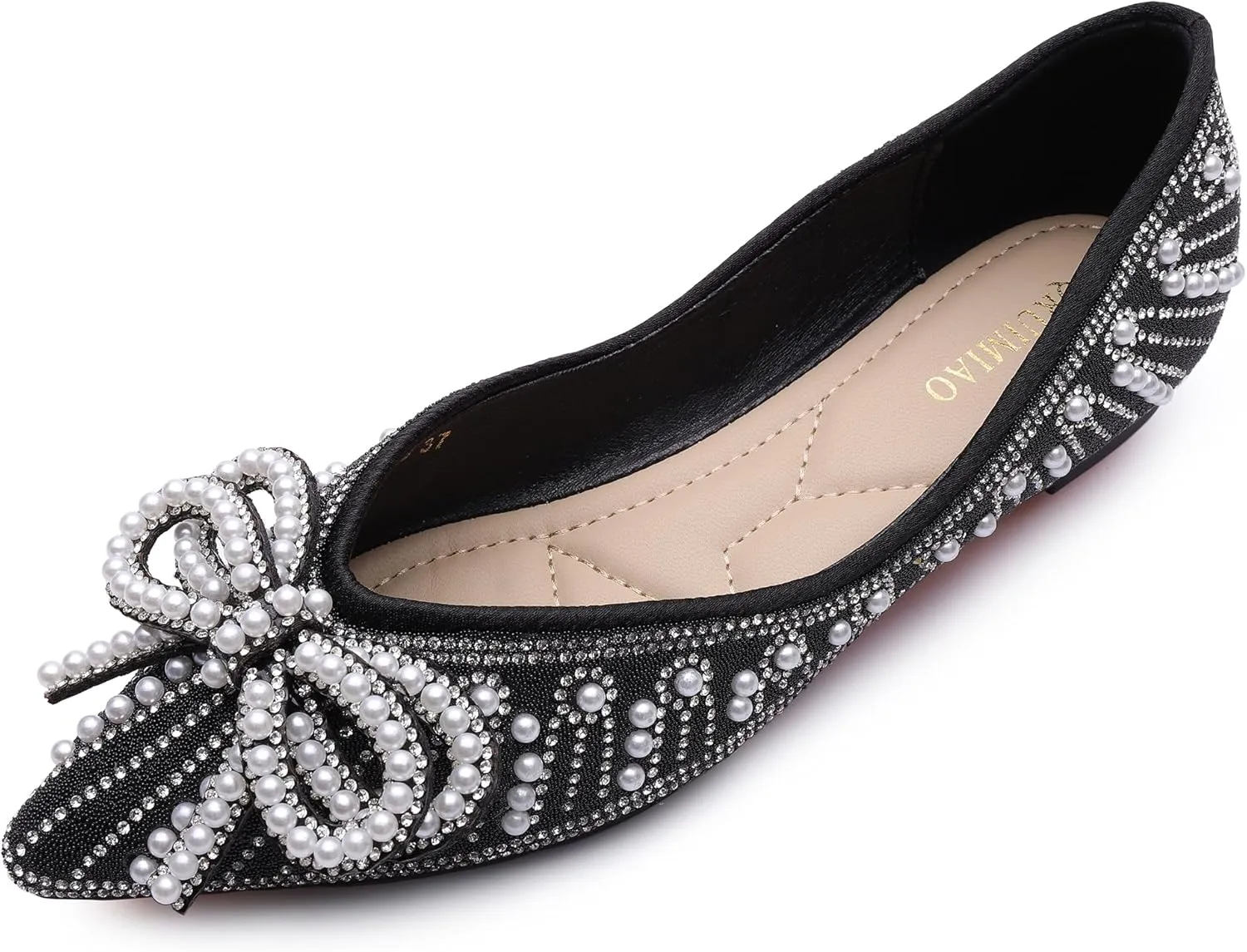 Flats Shoes Women Rhinestone Wedding Flats Pointed Toe Ballet Flat Shoe Low Heel Dress Shoes Sparkly Flats for Women