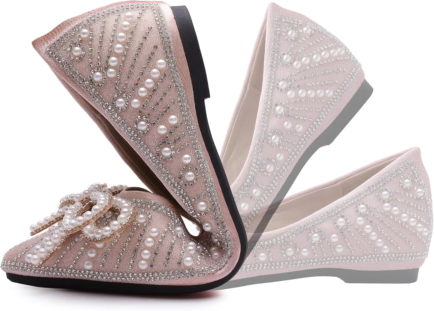 Flats Shoes Women Rhinestone Wedding Flats Pointed Toe Ballet Flat Shoe Low Heel Dress Shoes Sparkly Flats for Women