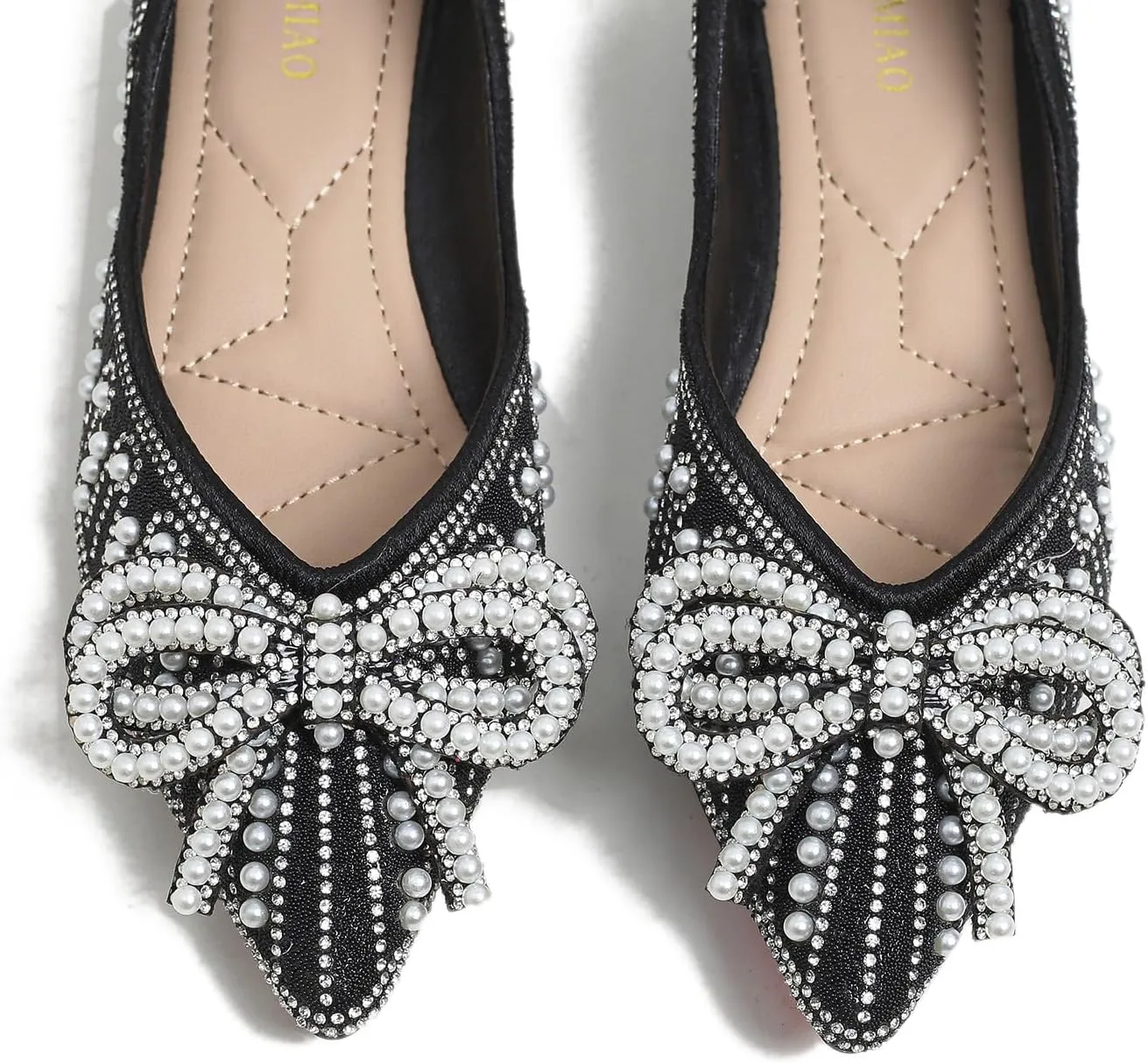 Flats Shoes Women Rhinestone Wedding Flats Pointed Toe Ballet Flat Shoe Low Heel Dress Shoes Sparkly Flats for Women