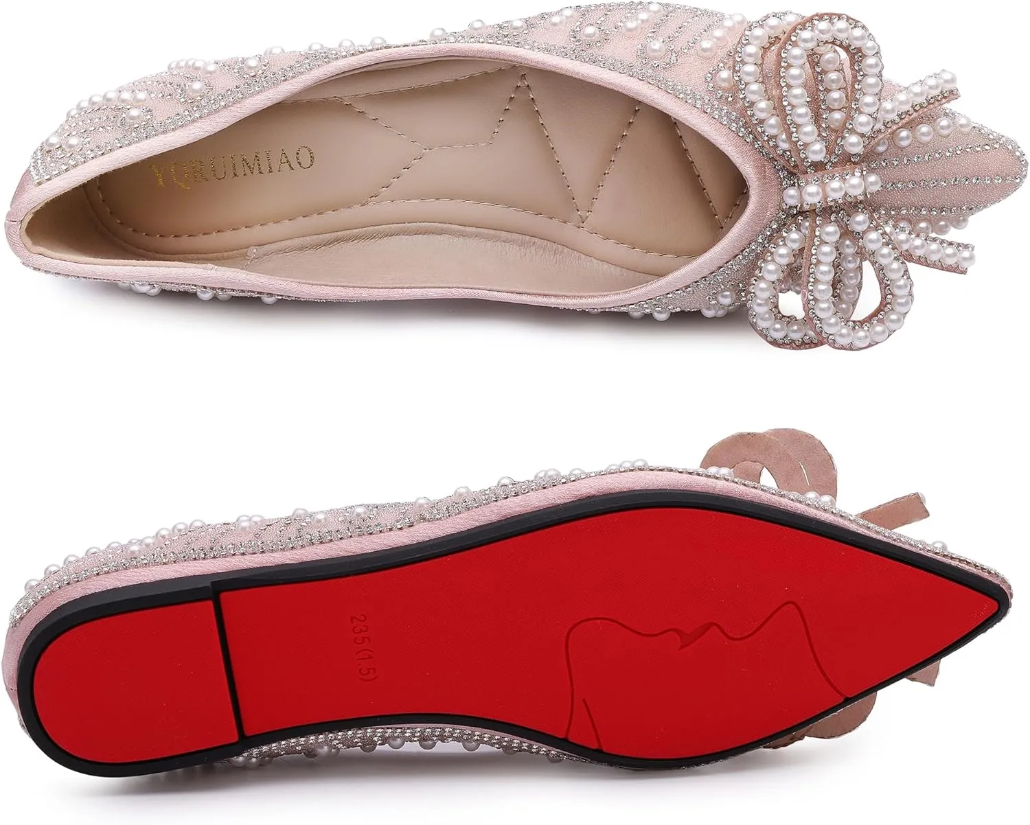 Flats Shoes Women Rhinestone Wedding Flats Pointed Toe Ballet Flat Shoe Low Heel Dress Shoes Sparkly Flats for Women