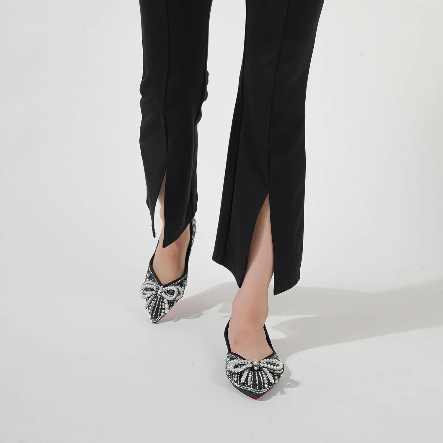 Flats Shoes Women Rhinestone Wedding Flats Pointed Toe Ballet Flat Shoe Low Heel Dress Shoes Sparkly Flats for Women