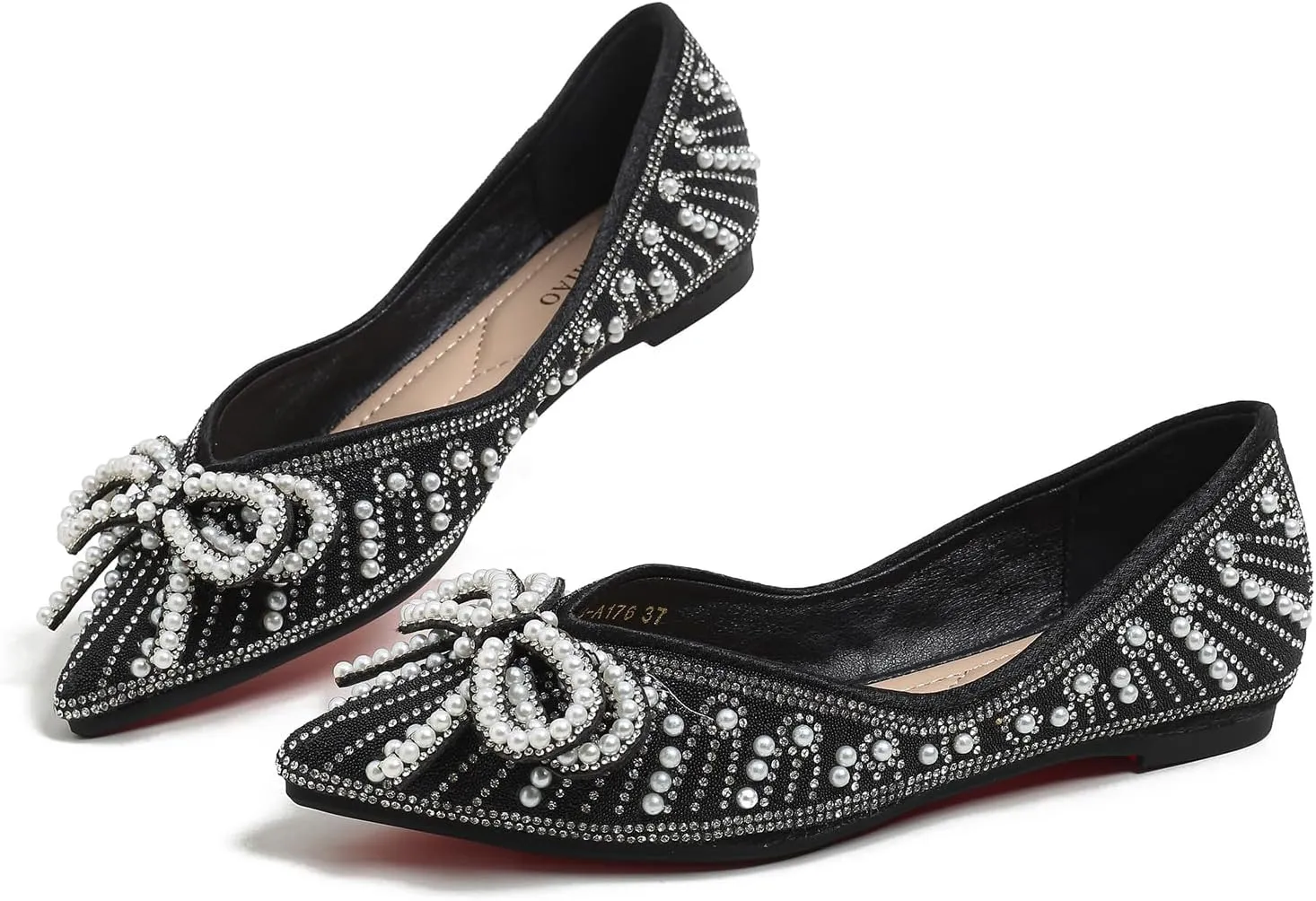 Flats Shoes Women Rhinestone Wedding Flats Pointed Toe Ballet Flat Shoe Low Heel Dress Shoes Sparkly Flats for Women