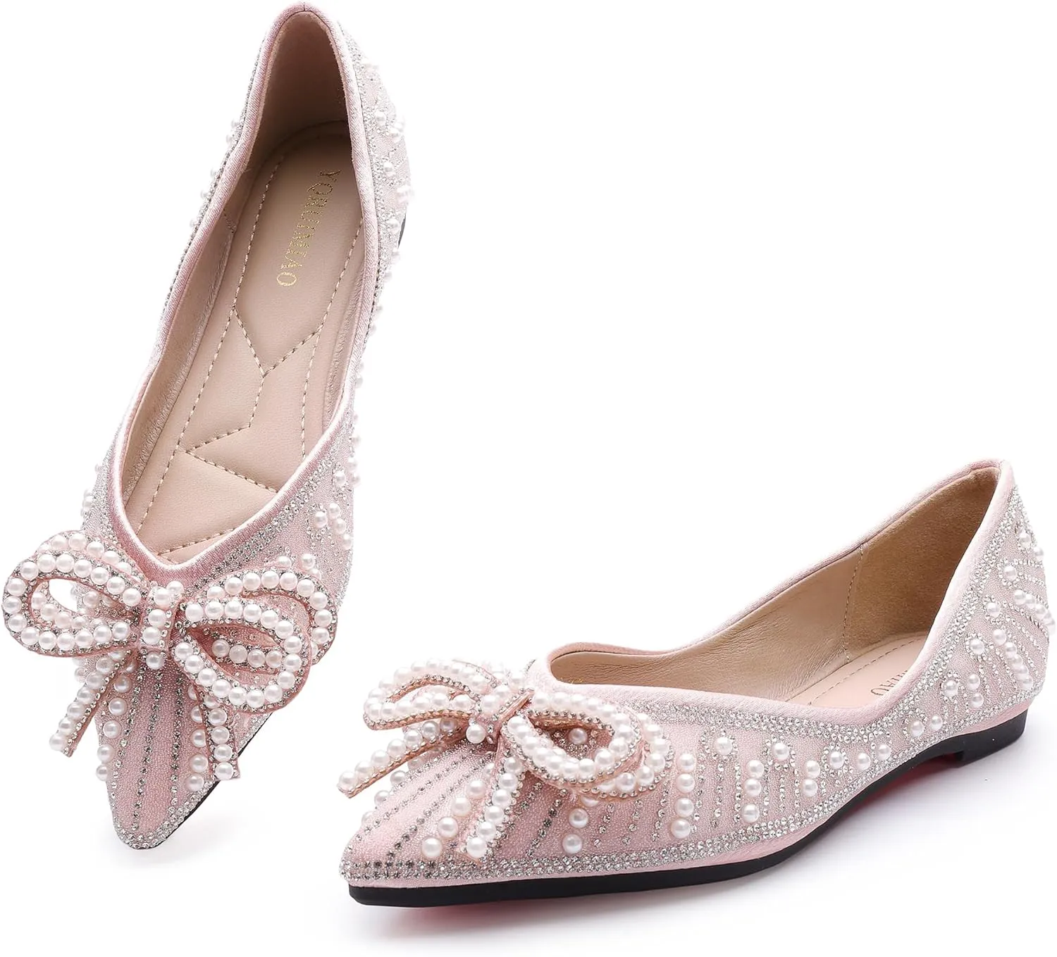 Flats Shoes Women Rhinestone Wedding Flats Pointed Toe Ballet Flat Shoe Low Heel Dress Shoes Sparkly Flats for Women