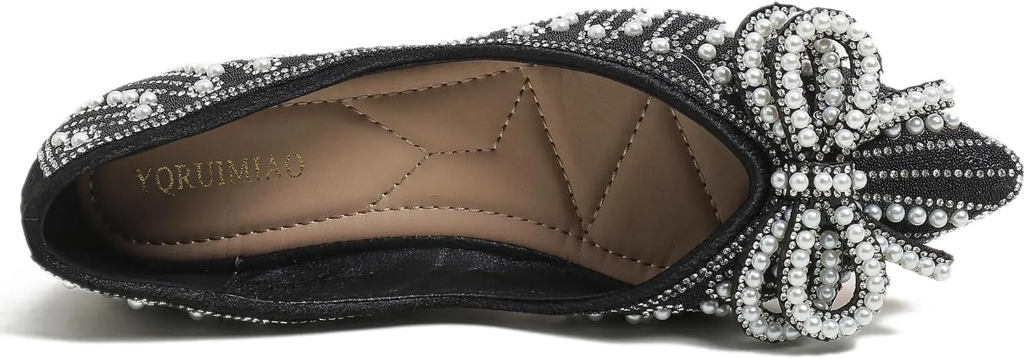 Flats Shoes Women Rhinestone Wedding Flats Pointed Toe Ballet Flat Shoe Low Heel Dress Shoes Sparkly Flats for Women