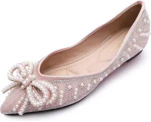 Flats Shoes Women Rhinestone Wedding Flats Pointed Toe Ballet Flat Shoe Low Heel Dress Shoes Sparkly Flats for Women