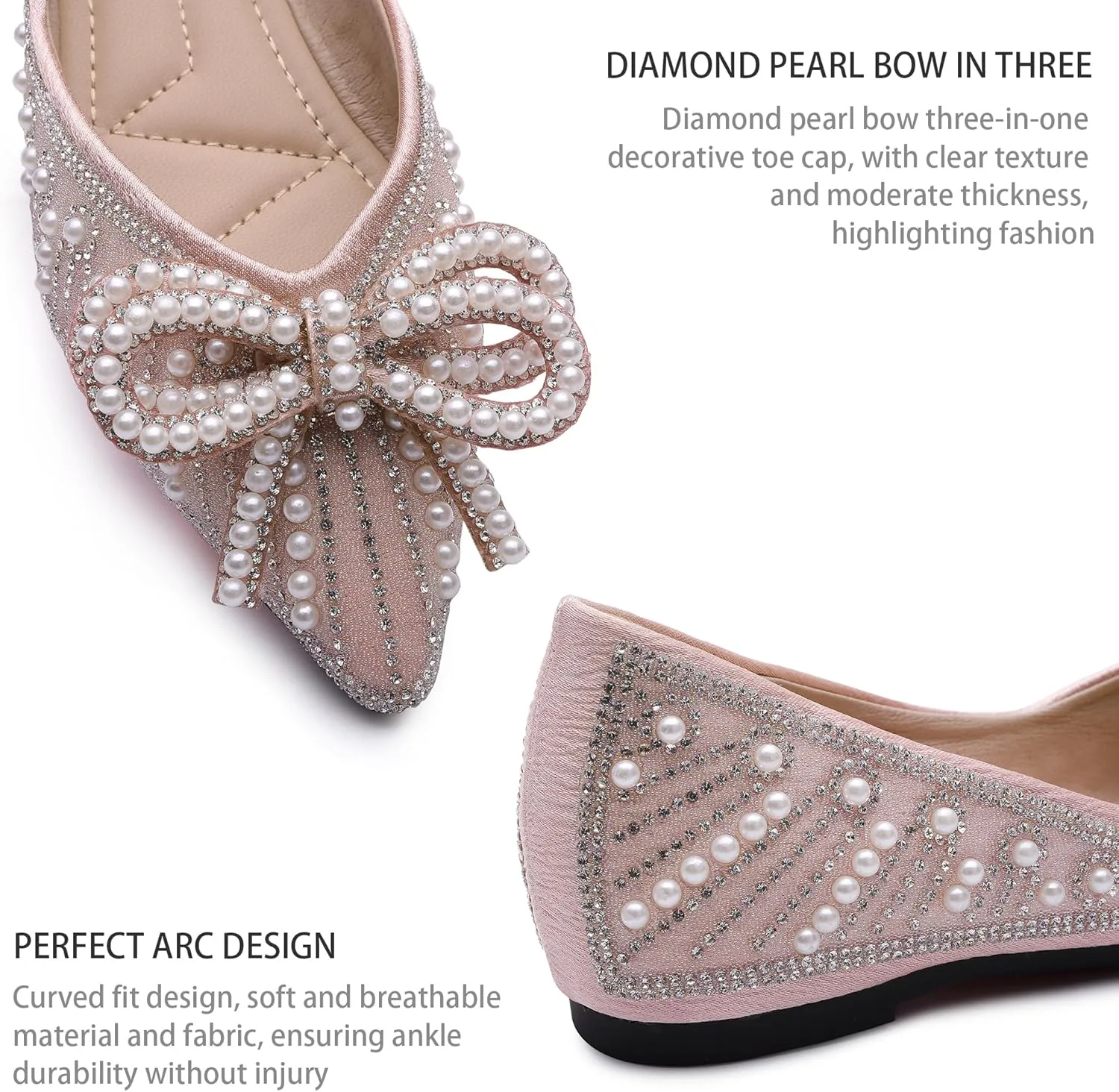 Flats Shoes Women Rhinestone Wedding Flats Pointed Toe Ballet Flat Shoe Low Heel Dress Shoes Sparkly Flats for Women