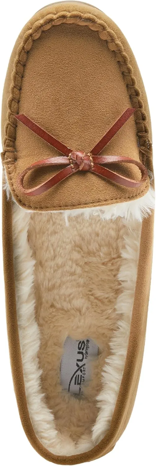 Flexus Spring Step Danda Moccasin Slippers for Women - Faux Fur Shoes for Indoor Use - Comfortable Slip-On House Slippers