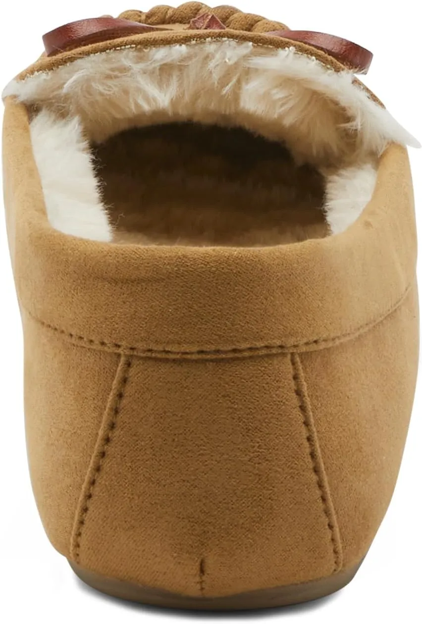 Flexus Spring Step Danda Moccasin Slippers for Women - Faux Fur Shoes for Indoor Use - Comfortable Slip-On House Slippers