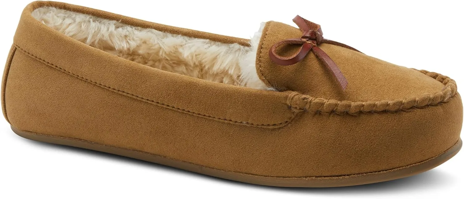 Flexus Spring Step Danda Moccasin Slippers for Women - Faux Fur Shoes for Indoor Use - Comfortable Slip-On House Slippers