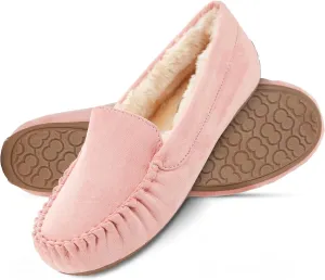 Floopi Women Slippers Moccasins, Soft Faux Fur Lining with Cozy Memory Foam, Ladies House Slippers for Women with Indoor & Outdoor Anti-Skid Sole