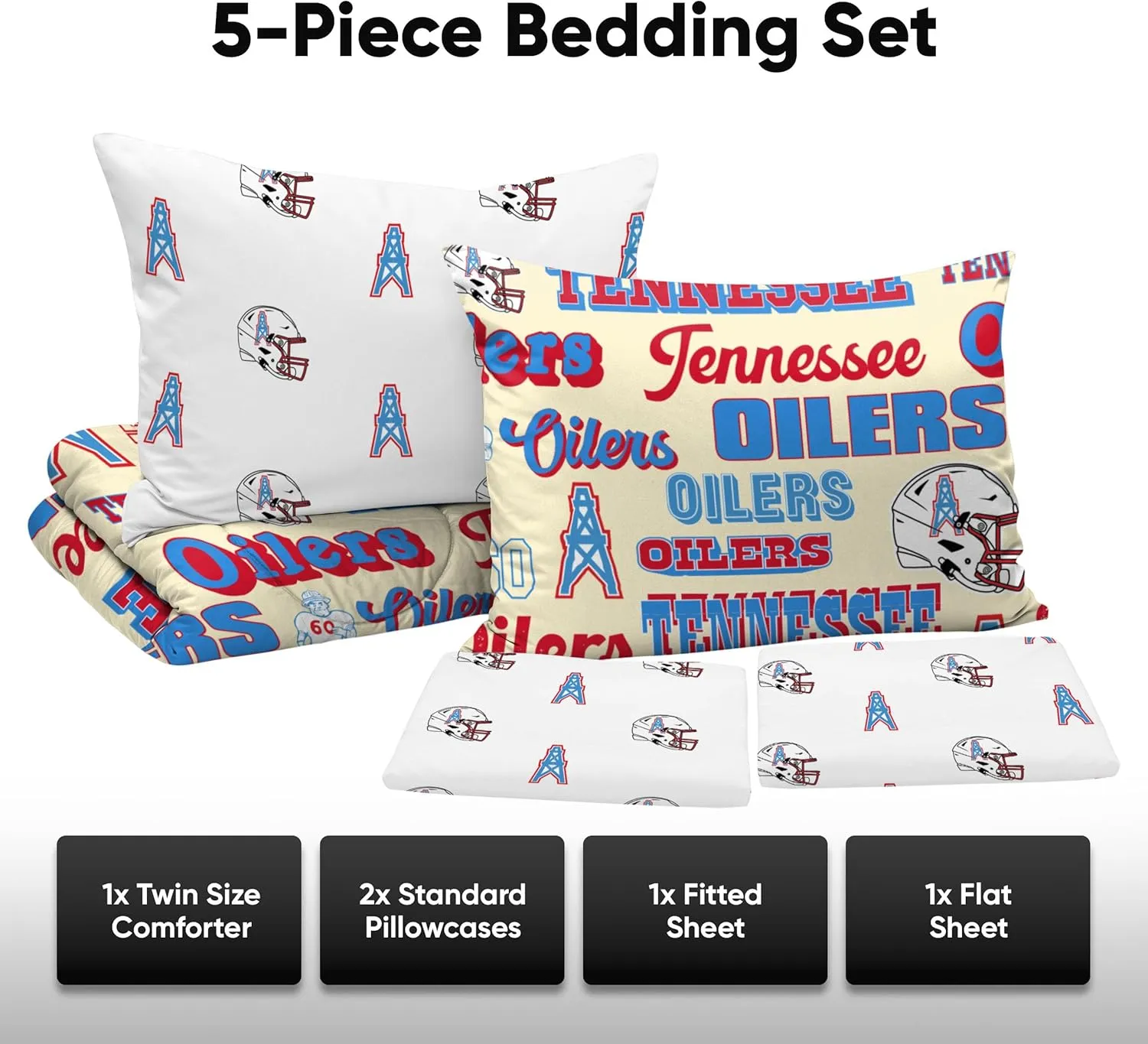 FOCO NFL Unisex-Adult NFL Team Logo Bed in a Bag Comforter Sheets Pillow Cases Bedding 5-Piece Set