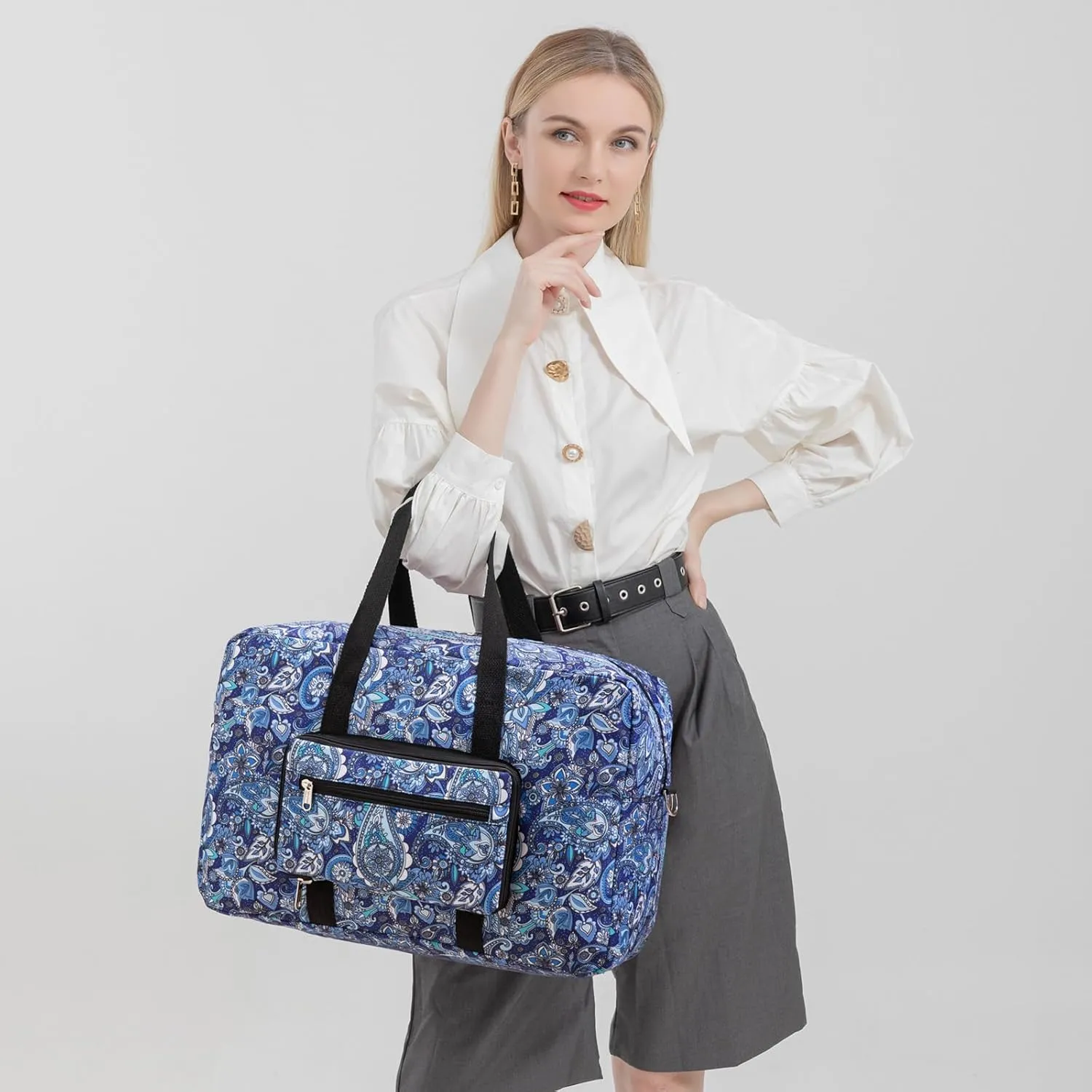 Foldable Travel Duffel Bag, Medium Women's Weekender and Overnight bag carry on Luggage bag for Women