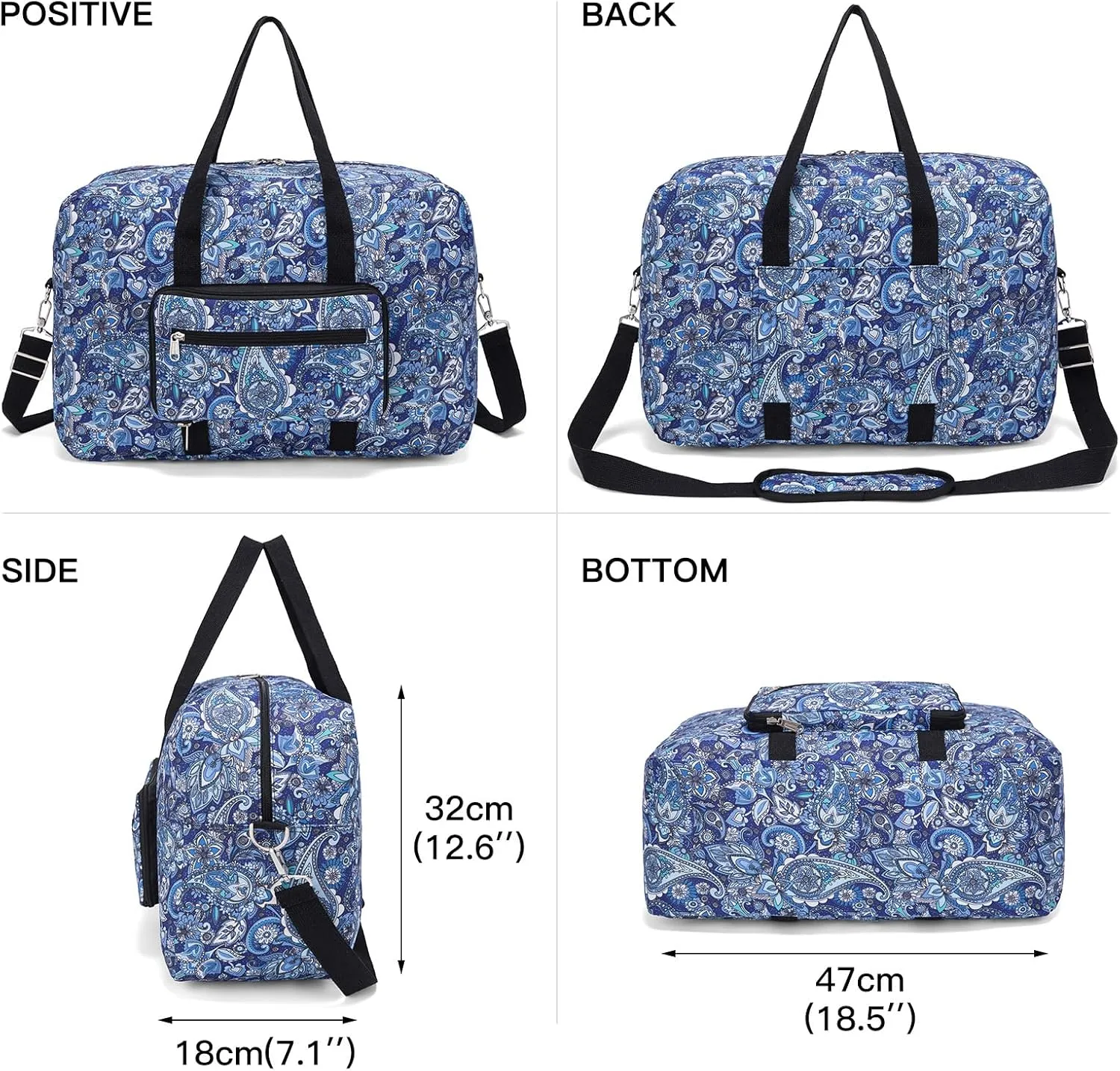 Foldable Travel Duffel Bag, Medium Women's Weekender and Overnight bag carry on Luggage bag for Women