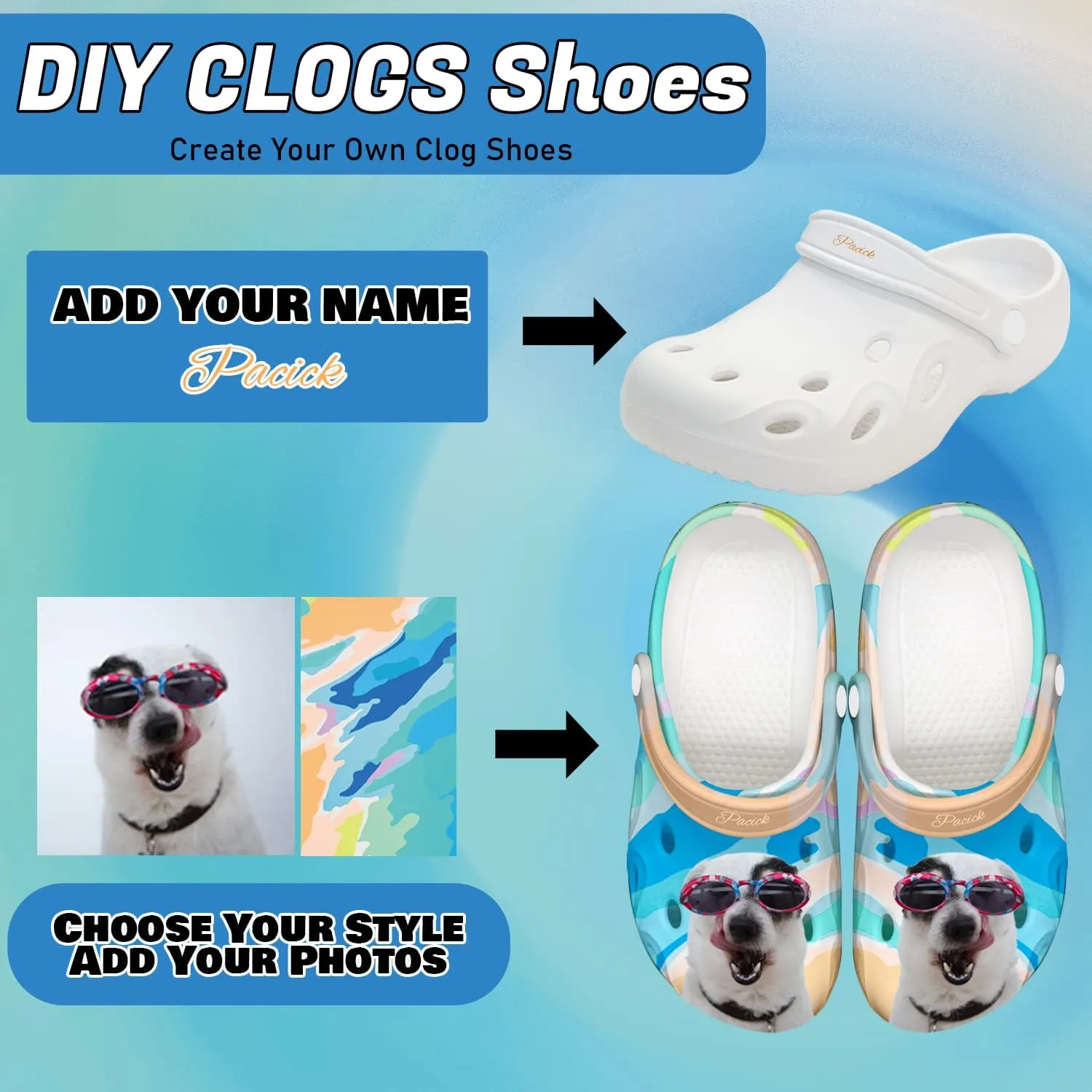 FolHaoth Personalized Photo and Text Womens Mens Clogs Custom Pet Face Name Summer Slippers Garden Shoes Cat Dog Face Custom Funny Clog Gifts for Friends, Lover, Oneself