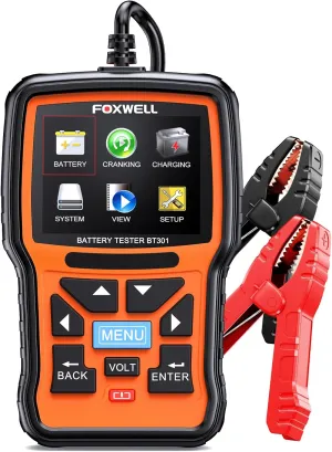 FOXWELL BT301 12V Car Battery Tester, Automotive Battery Alternator Load Tester, Digital Cranking Charging System Analyzer for Marine Truck Boat Motorcycle, BT100 Upgrade Version
