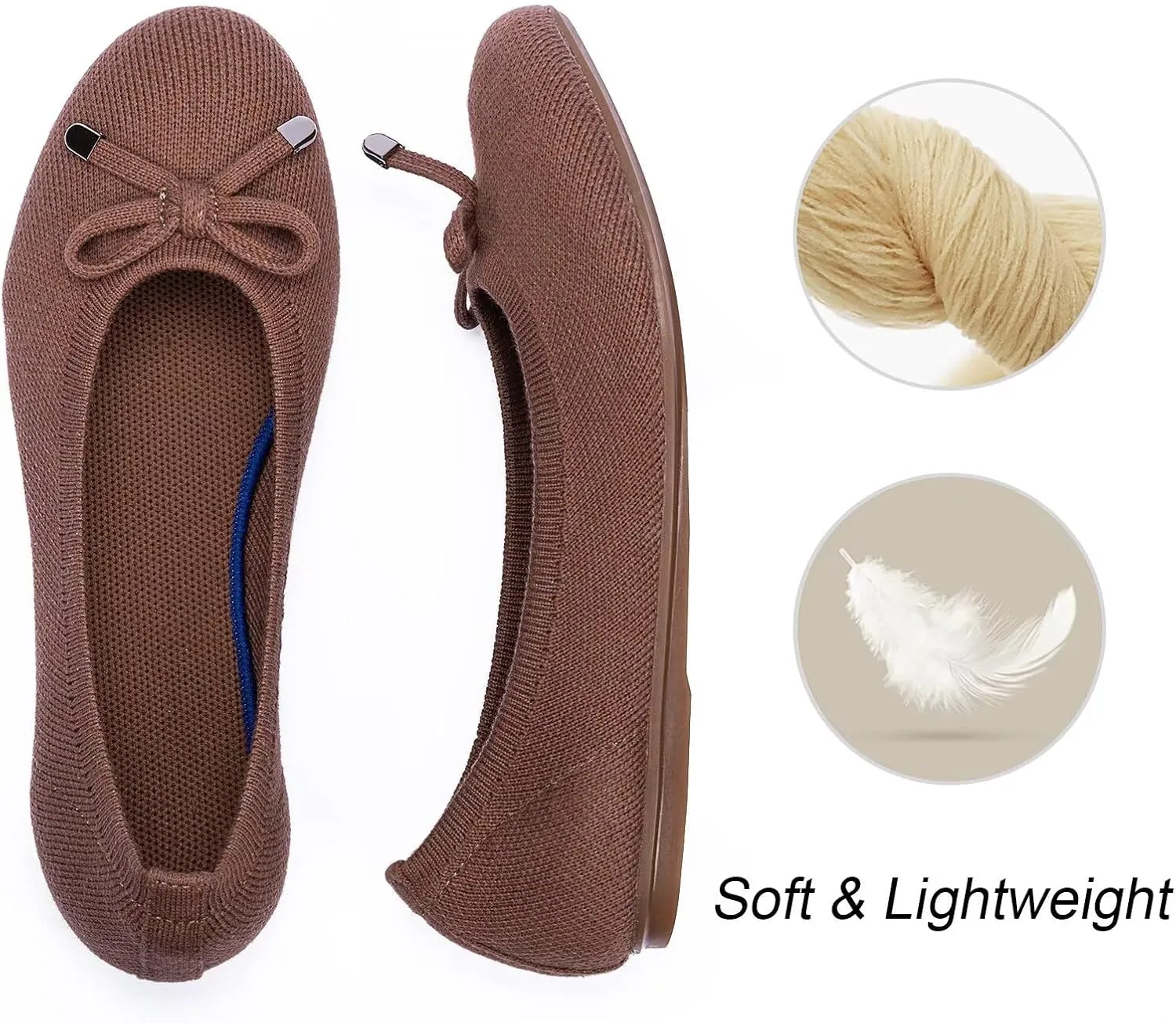 Frank Mully Women’s Ballet Flat Shoes Knit Dress Shoes Round Toe Slip On Ballerina Walking Flats Shoes for Woman Low Wedge Comfort Soft
