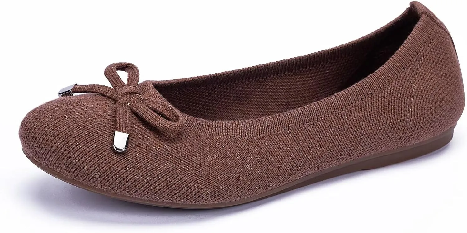 Frank Mully Women’s Ballet Flat Shoes Knit Dress Shoes Round Toe Slip On Ballerina Walking Flats Shoes for Woman Low Wedge Comfort Soft