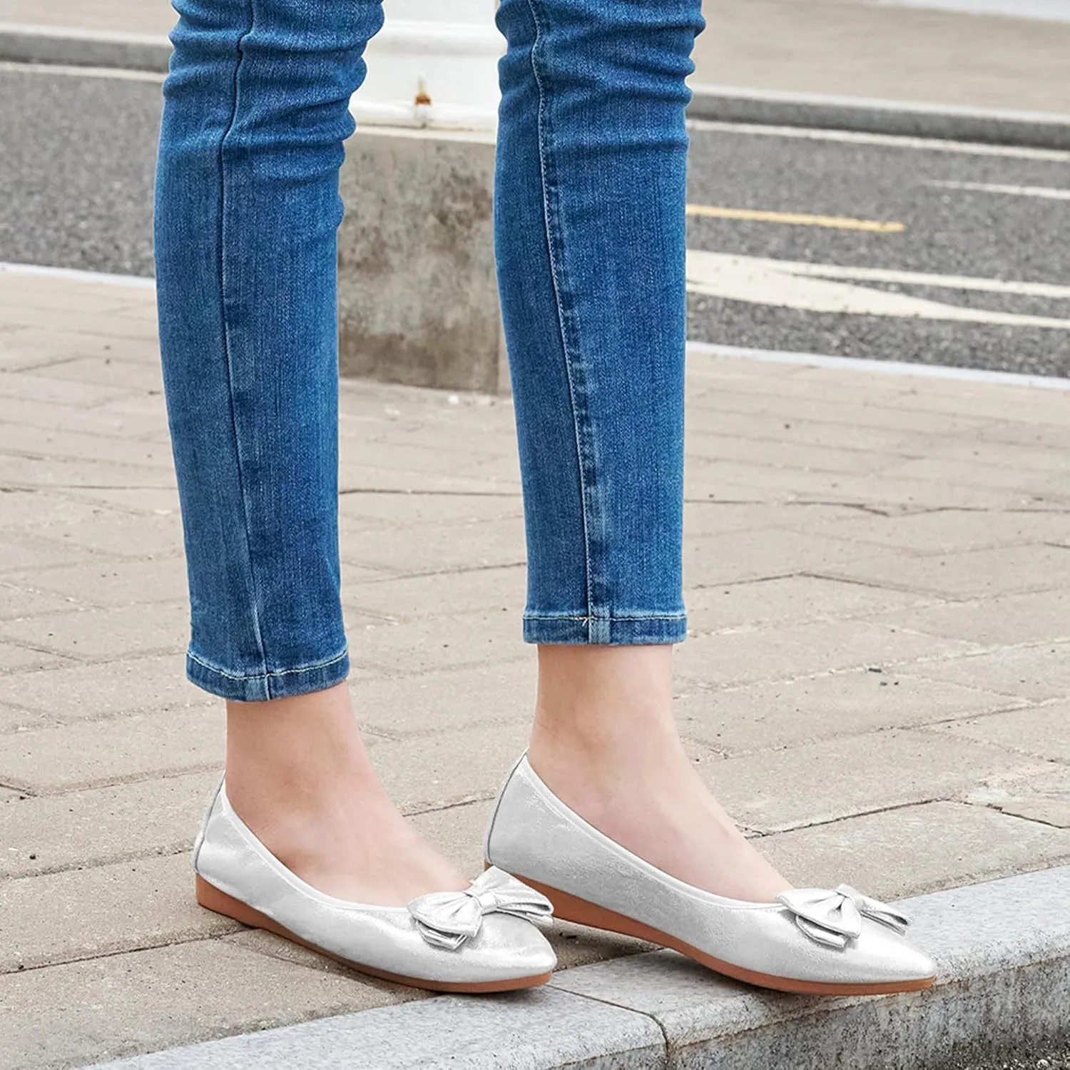 FUDYNMALC Womens Ballet Flats Shoes: Foldable Dressy Wedding Ballerina Shoes Sparkly Bowknot Pointed Toe Slip on Walking Loafers